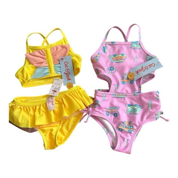Cat & Jack Pink and Yellow Ruffled Bikini Set - Picture 1 of 7